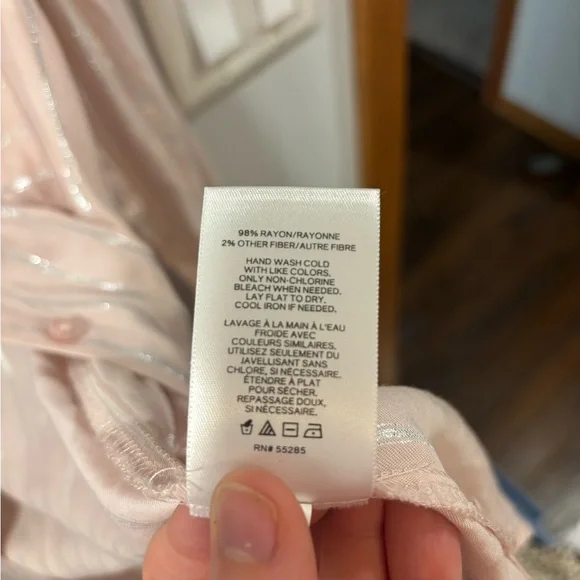 Express The City Shirt Light Pink Blouse Small SP Silver Stripe Long Sleeve - Picture 5 of 6